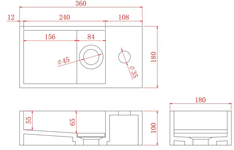 Solid-S Fontein solid surface mat zwart B36xD18xH10 cm met cover model rechts met kraangat 1208954163