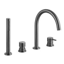 Waterevolution Flow 4-gats Badkraan voor Badrandmontage volledig PVD Gun Metal T138GME