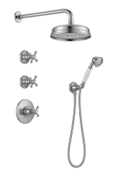 PB nostalgische inbouw doucheset met thermostaatkraan en 2 stopkranen - handdouche - regendouche 200mm - chroom