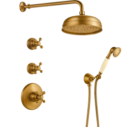 PB nostalgische inbouw doucheset met thermostaatkraan en 2 stopkranen - handdouche - regendouche 200mm - Brons