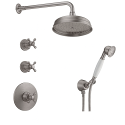 PB nostalgische inbouw doucheset met thermostaatkraan en 2 stopkranen - handdouche - regendouche 200mm - RVS