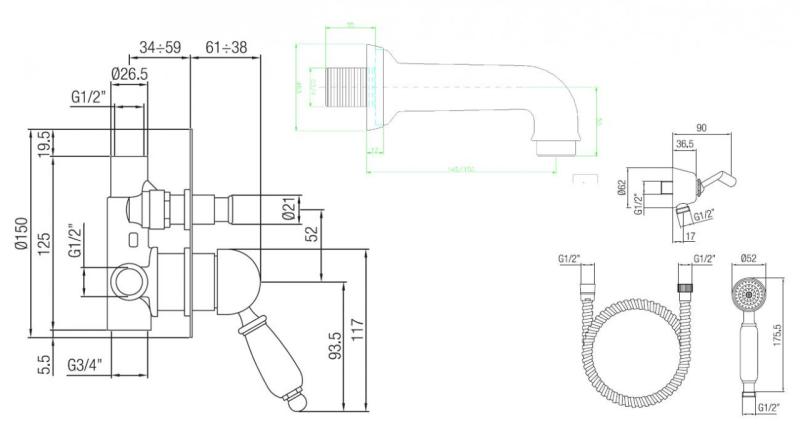 PB nostalgische inbouw badset RVS