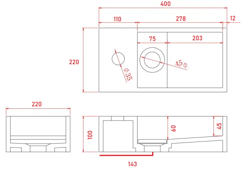 Solid-S Marble solid surface fontein B40xD22xH10cm marmer mat zwart links met kraangat 1208954633