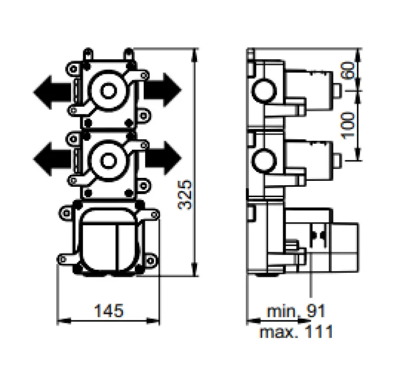 SB 316 AESTHETICS Round Inbouw thermostaatkraan met 4 uitgangen / 2x stop-omstelkraan volledig RVS 1208954956