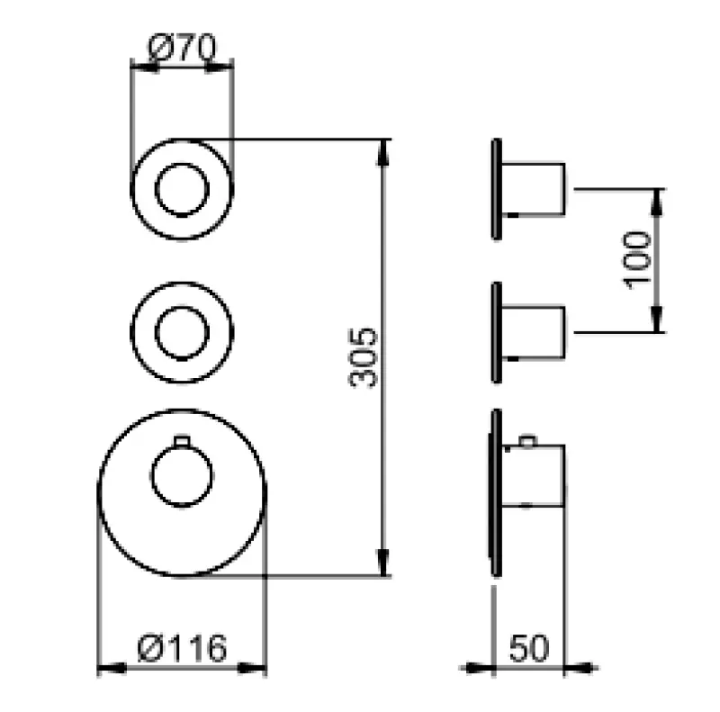 SB AESTHETICS Round Inbouw thermostaatkraan met 4 uitgangen/ 2x stop-omstelkraan mat zwart1208954961