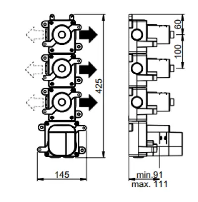 SB 316 AESTHETICS Round Inbouw thermostaatkraan met 3 uitgangen / 3x stopkraan volledig RVS 1208954963