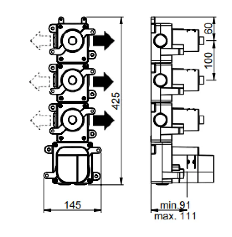 SB 316 AESTHETICS Round Inbouw thermostaatkraan met 3 uitgangen/ 3x stopkraan PVD koper geborsteld 1208954965