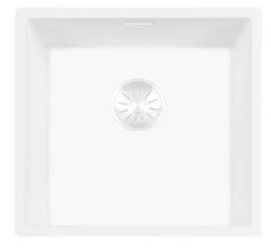 Lorreine White Quartz spoelbak 40x40cm onderbouw vlakbouw wit met witte korfplug 1208955079