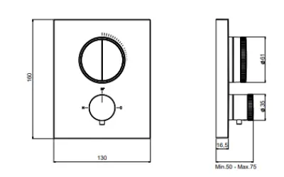 SB Push Square Inbouw thermostaatkraan met drukknop omsteller en volumeregelaar chroom 1208955122