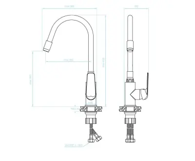 Aquadesign Saintes eenhendel keukenmengkraan chroom met flexibele uitloop zwart