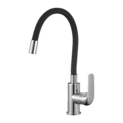 Aquadesign Saintes eenhendel keukenmengkraan chroom met flexibele uitloop zwart
