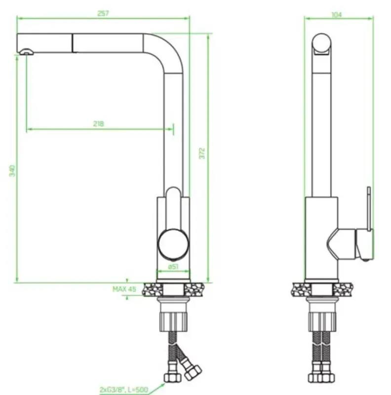 Aquadesign Caen keukenmengkraan RVS met uittrekbare kraanuitloop