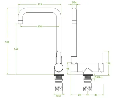 Aquadesign Caen keukenmengkraan RVS neerklapbaar