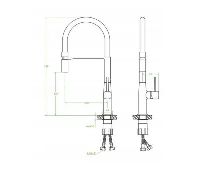 Aquadesign Industrial Profi keukenmengkraan chroom met flexibele uitloop zwart