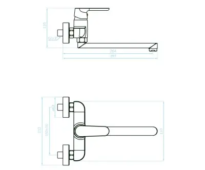 Aquadesign Limoges eenhendel keuken muurkraan mat wit