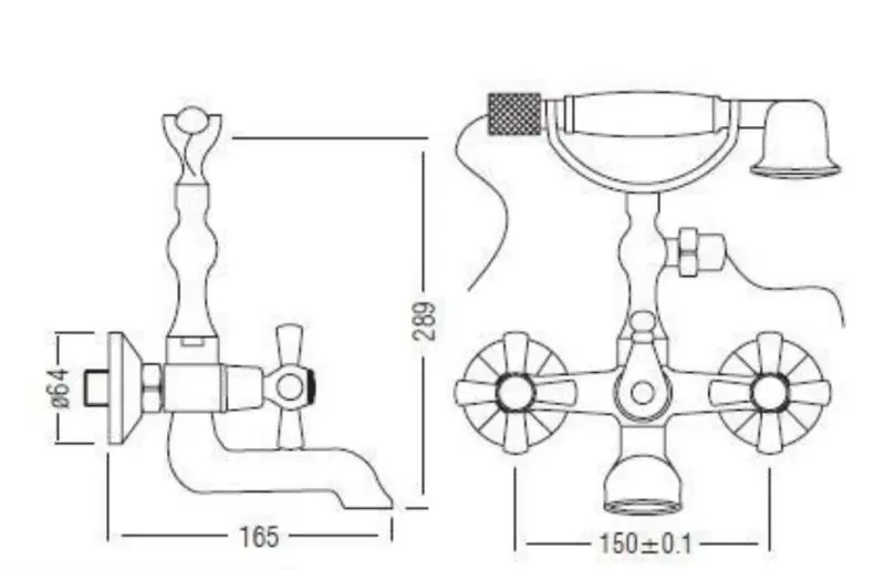 Aquadesign Marseille klassieke opbouw badkraan met sterknoppen Brons inclusief handdouche