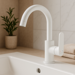 Aquadesign Tours Round eenhendel wastafelmengkraan mat wit