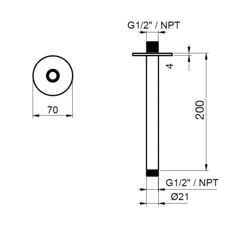 SB Round 316 plafond douche arm rond 20cm PVD koper 1208955309