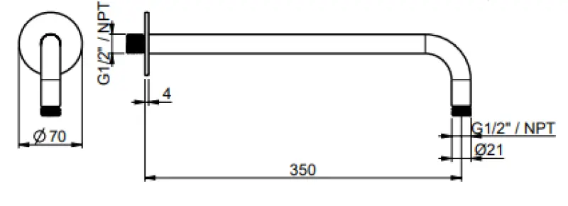 SB Round 316 muur douche arm rond 35 cm PVD goud 1208955316