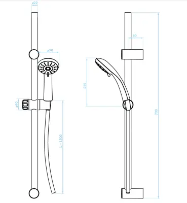 Aquadesign Tours glijstang set met handdouche chroom