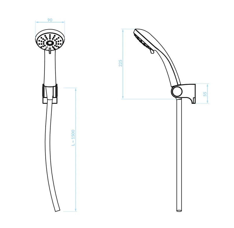 Aquadesign handdoucheset met 3 standen mat zwart