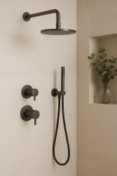 Waterevolution Flow inbouw doucheset met thermostaat regendouche en handdouche gun metal