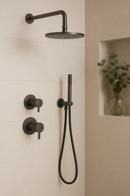 Waterevolution Flow inbouw doucheset met thermostaat regendouche en handdouche gun metal