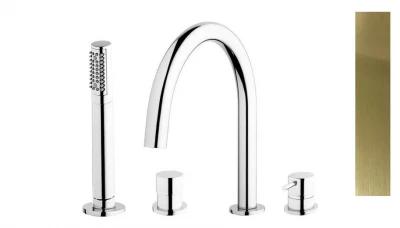 Waterevolution Flow 4-gats Badkraan voor Badrandmontage volledig PVD white gold T138WGE