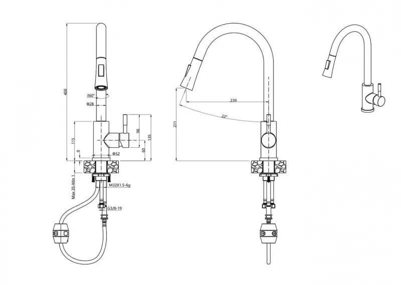 Quadri Leeds keukenmengkraan met uittrekbare douche met 2 standen mat zwart 1208955907