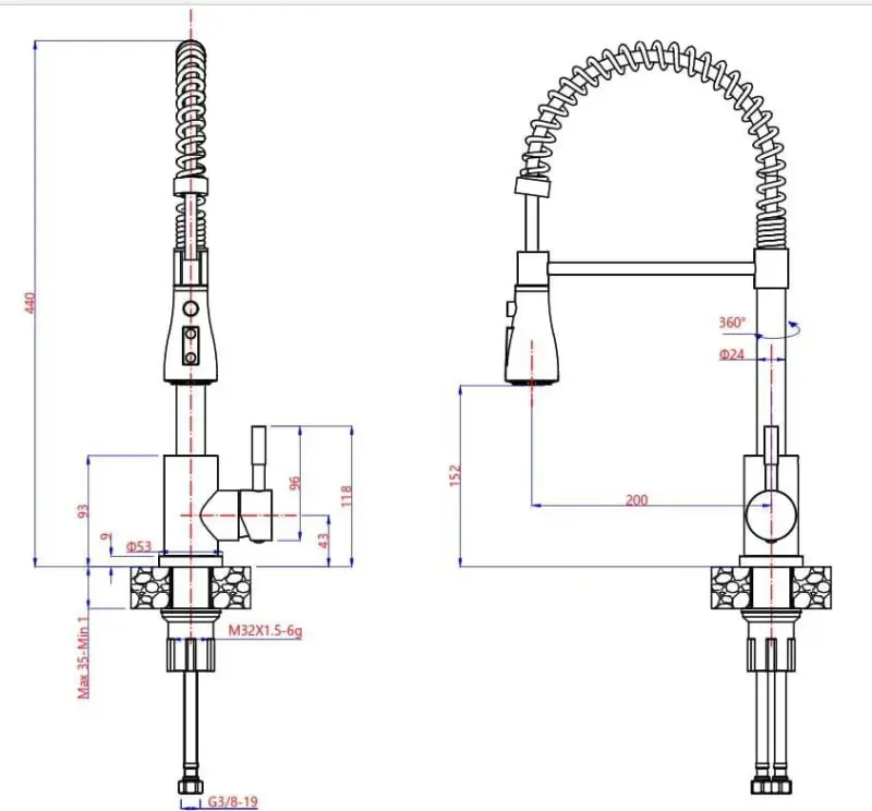Quadri Derby keukenmengkraan met flexibele uitloop en douche met 2 straalsoorten RVS 1208955916
