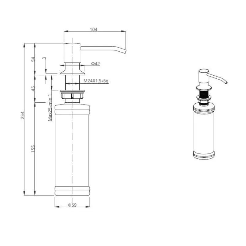 Quadri Manchester Inbouw Zeepdispenser PVD koper van boven navulbaar 1208955931