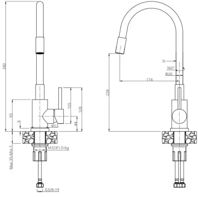 Quadri Bristol RVS keukenmengkraan met flexibele zwart uitloop 1208956026