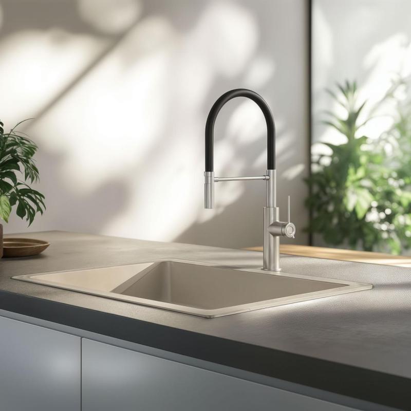 Quadri Retford keukenmengkraan RVS met flexibele uitloop zwart 1208956089