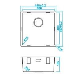 CARESSI Basic Line RVS spoelbak 40x40 met vernieuwde geïntegreerde plug CABLPP40R10