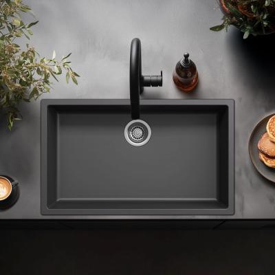 Zwarte grote spoelbak 70x40cm onderbouw opbouw en vlakbouw met rvs plug 1208956400