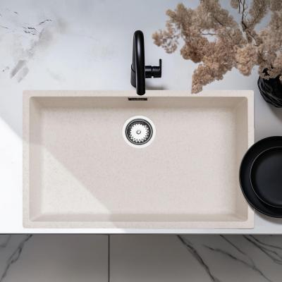Zand wit grote spoelbak 70x40cm onderbouw opbouw en vlakbouw met rvs plug 1208956404