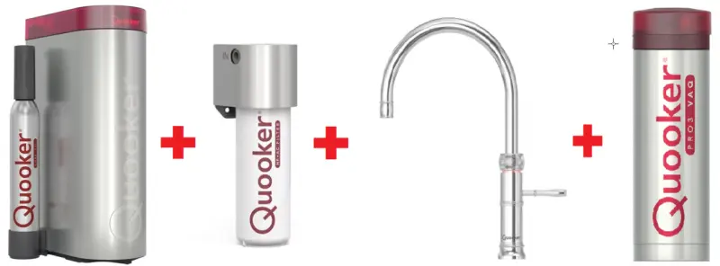 Quooker Classic Fusion Round Chroom PRO3 & CUBE Warm, koud, kokend, gefilterd, koud, bruisend water 3CFRCHR+CUBE