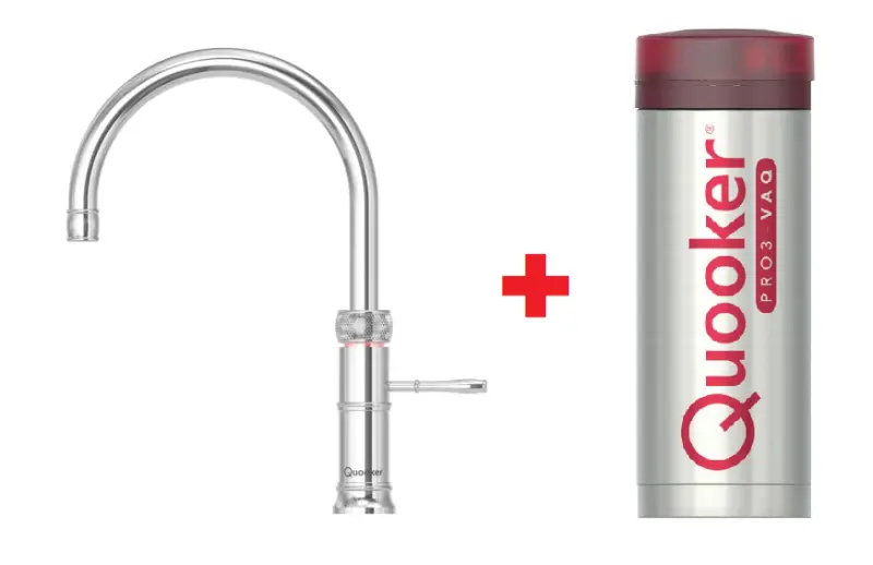 Quooker Classic Fusion Round Chroom PRO3 & CUBE Warm, koud, kokend, gefilterd, koud, bruisend water 3CFRCHR+CUBE