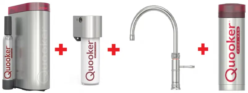 Quooker Classic Fusion Round RVS PRO3 & CUBE Warm, koud, kokend, gefilterd, koud, bruisend water 3CFRRVS+CUBE