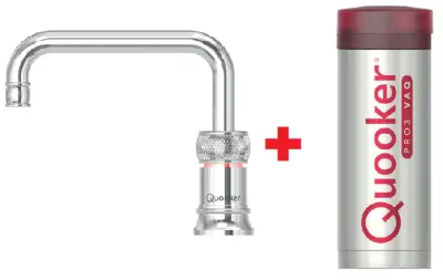 Quooker Classic Nordic Square Chroom PRO3 & CUBE Kokend, gefilterd, koud, bruisend water 3CNSCHR+CUBE