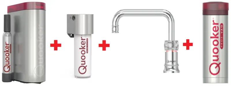 Quooker Classic Nordic Square Chroom PRO3 & CUBE Kokend, gefilterd, koud, bruisend water 3CNSCHR+CUBE