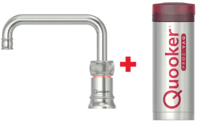 Quooker Classic Nordic Square RVS PRO3 & CUBE Kokend, gefilterd, koud, bruisend water 3CNSRVS+CUBE