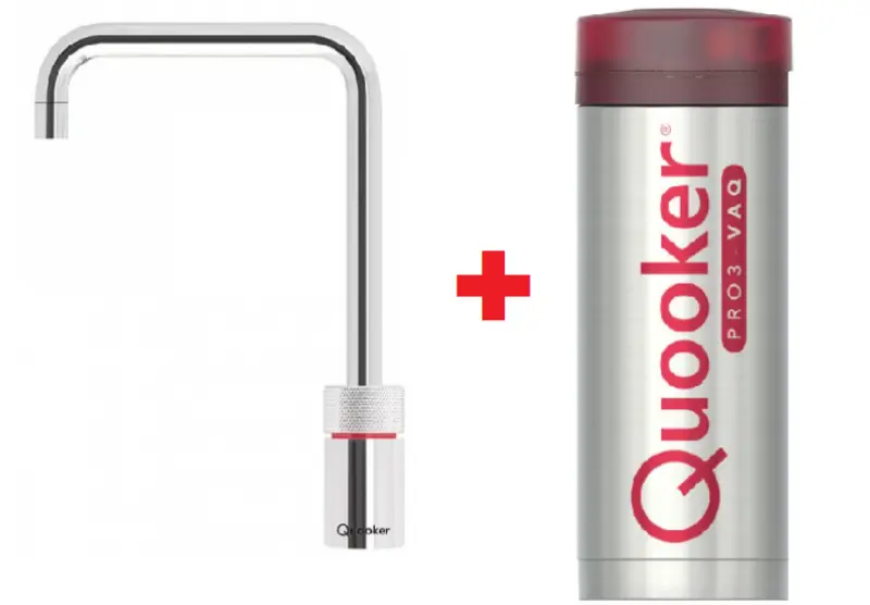 Quooker Nordic Square Chroom PRO3 & CUBE Kokend, gefilterd, koud, bruisend water 3NSCHR+CUBE