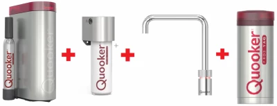 Quooker Nordic Square RVS PRO3 & CUBE Kokend, gefilterd, koud, bruisend water 3NSRVS+CUBE