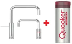 Quooker Nordic Square Twintaps Chroom PRO3 & CUBE Warm, koud, kokend, gefilterd, koud, bruisend water 3NSCHRTT+CUBE
