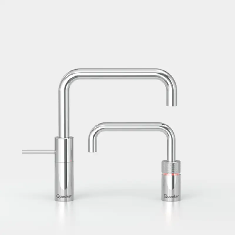 Quooker Nordic Square Twintaps Chroom PRO3 & CUBE Warm, koud, kokend, gefilterd, koud, bruisend water 3NSCHRTT+CUBE