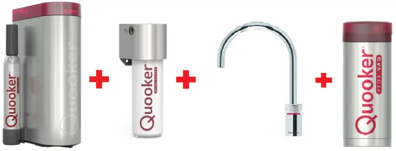 Quooker Nordic Round Chroom PRO3 & CUBE Kokend, gefilterd, koud, bruisend water 3NRCHR+CUBE