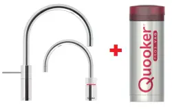 Quooker Nordic Round Twintaps Chroom PRO3 & CUBE Warm, koud, kokend, gefilterd, koud, bruisend water 3NRCHRTT+CUBE