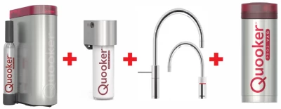 Quooker Nordic Round Twintaps Chroom PRO3 & CUBE Warm, koud, kokend, gefilterd, koud, bruisend water 3NRCHRTT+CUBE