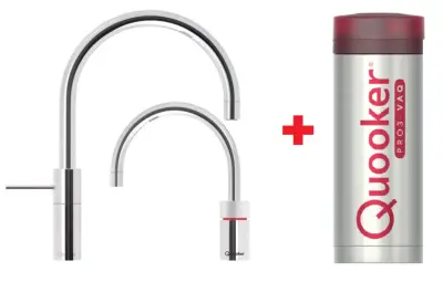 Quooker Nordic Round Twintaps Chroom PRO3 & CUBE Warm, koud, kokend, gefilterd, koud, bruisend water 3NRCHRTT+CUBE